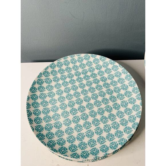 (5) Mainstays Aqua Teal White Dinner Plates 10.25 Inch Diameter Great Condition - Picture 8 of 12